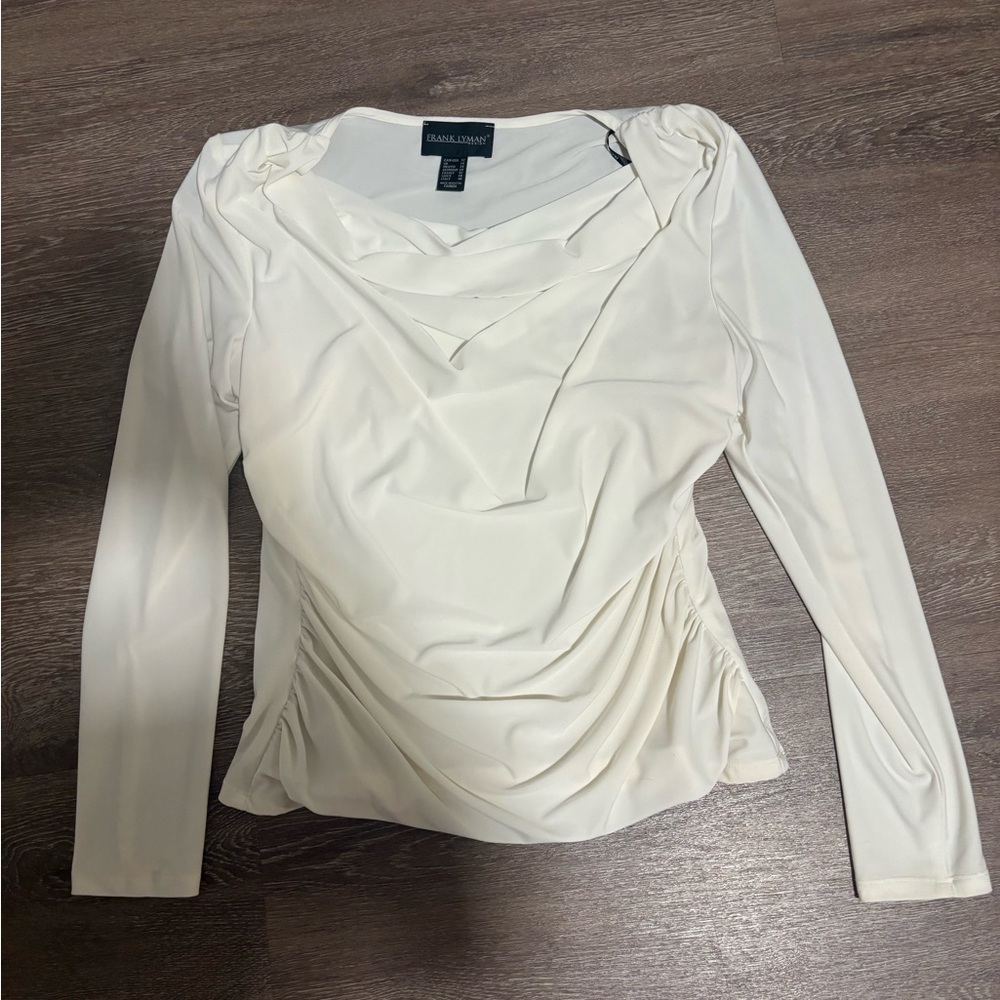 Frank Lyman Design Ivory Draped Long-Sleeve Blouse